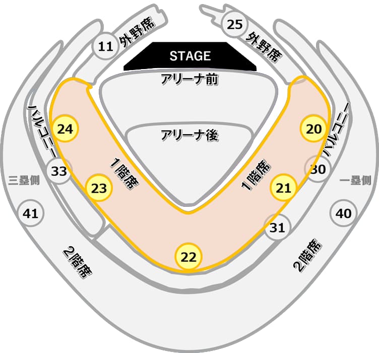 東京ドーム_ゲートから座席エリア特定20_21_22_23_24ゲート_1階席